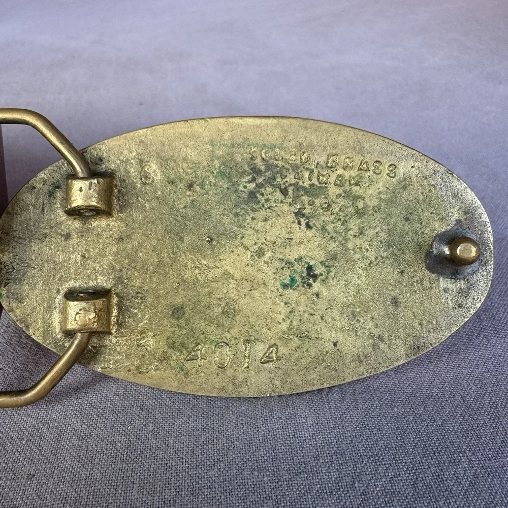 Vintage Oval Playboy‎ Solid Brass Belt Buckle With Belt Size 32